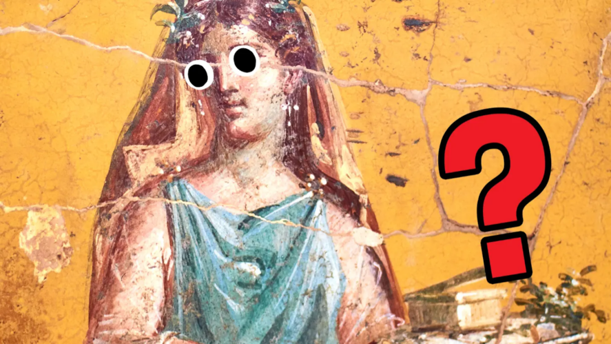 Ancient Greek Goddess painted mural with question mark
