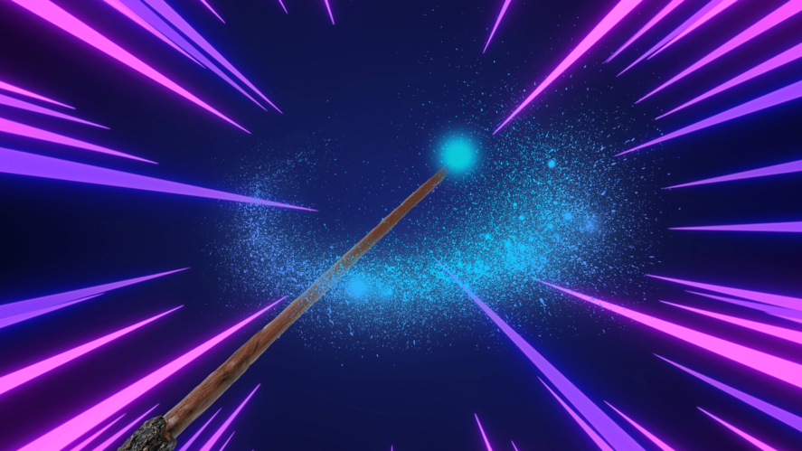 Wand with sparkles on laser background