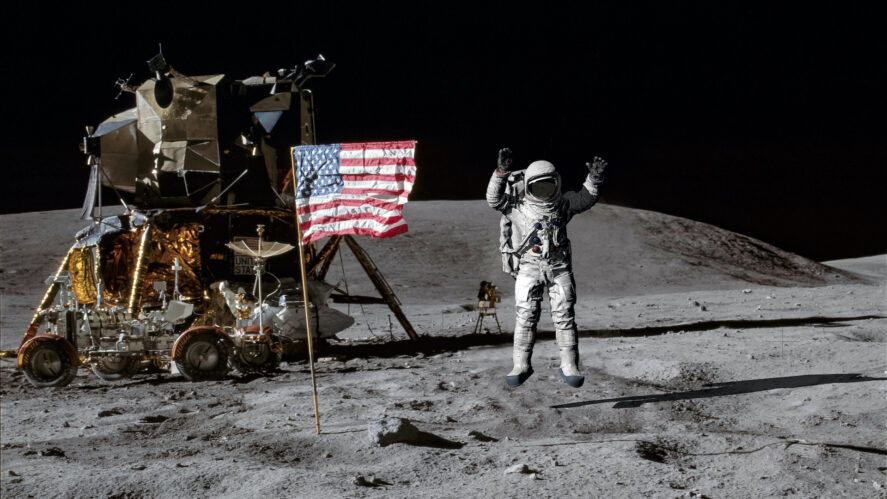 An astronaut on the moon